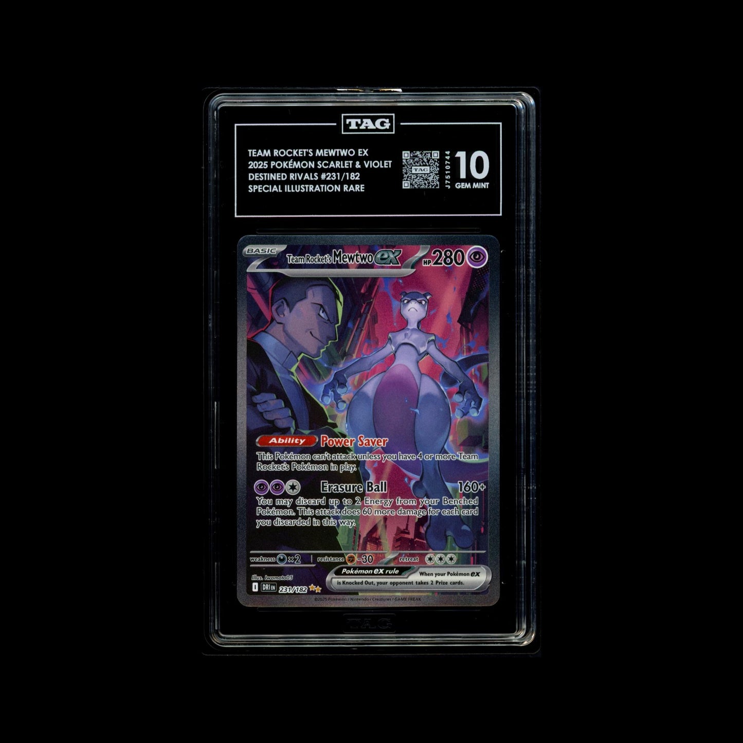 Team Rocket's Mewtwo ex - Destined Rivals 231/182 TAG 10 GEM MINT - B