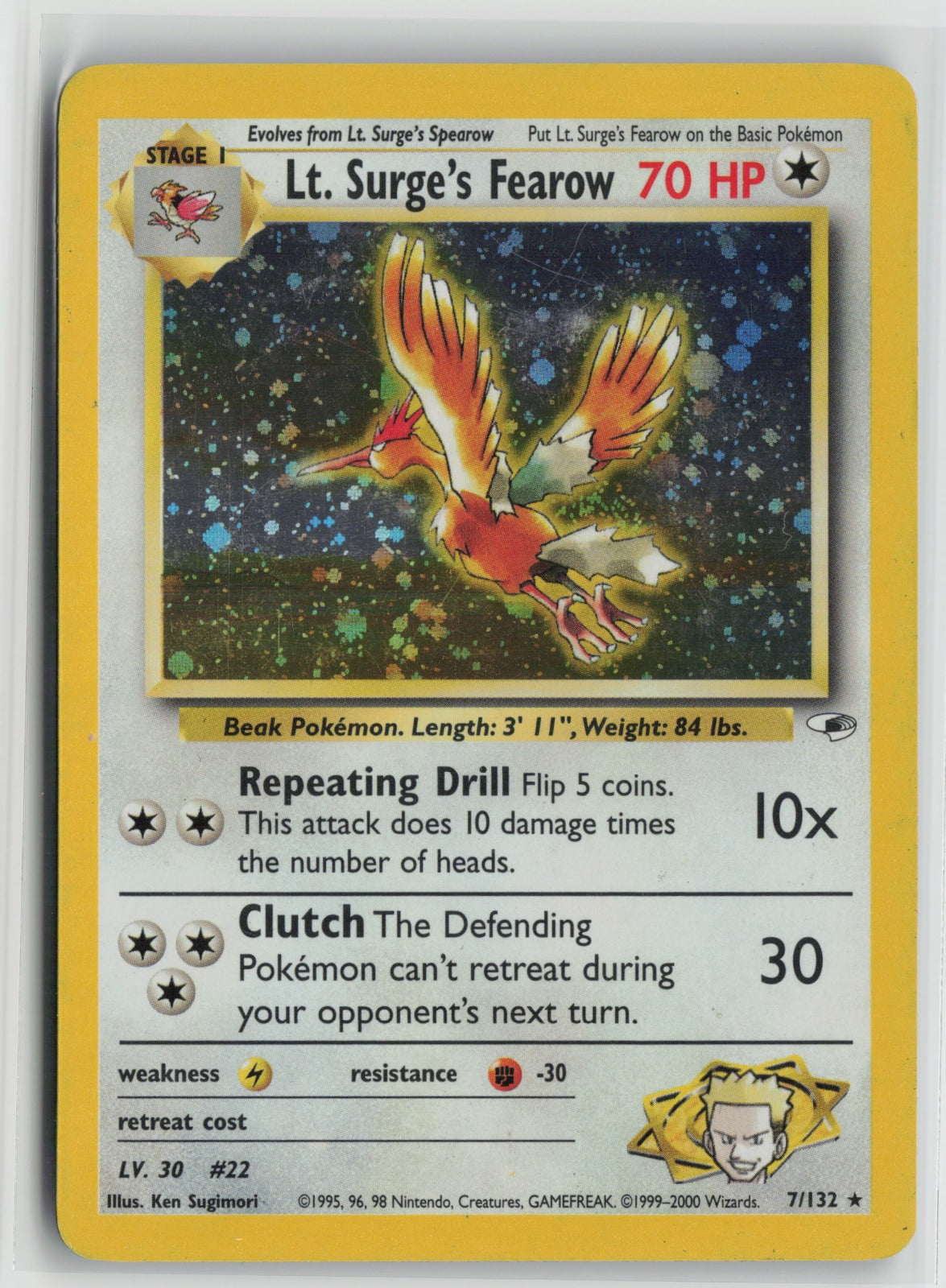 Lt. Surge's Fearow Holo Rare Unlimited G1 007/132 MP