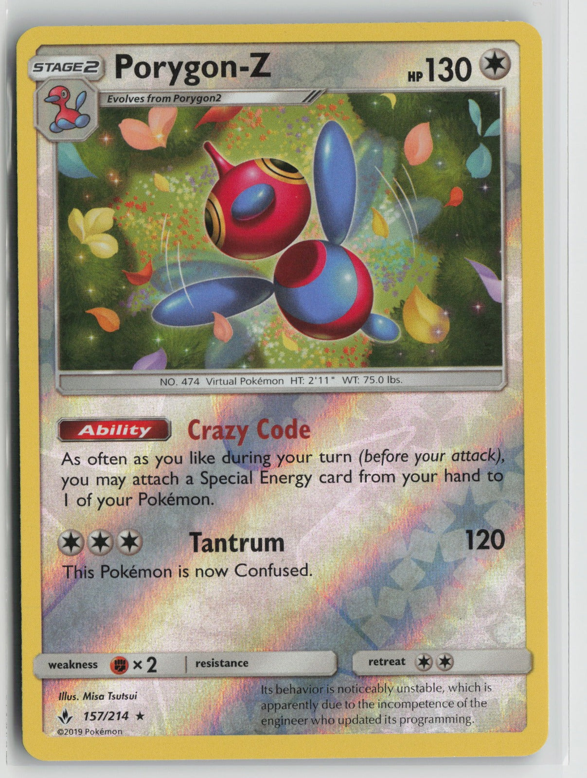 Porygon-Z Holo Rare Reverse Holo SM10 157/214 NM