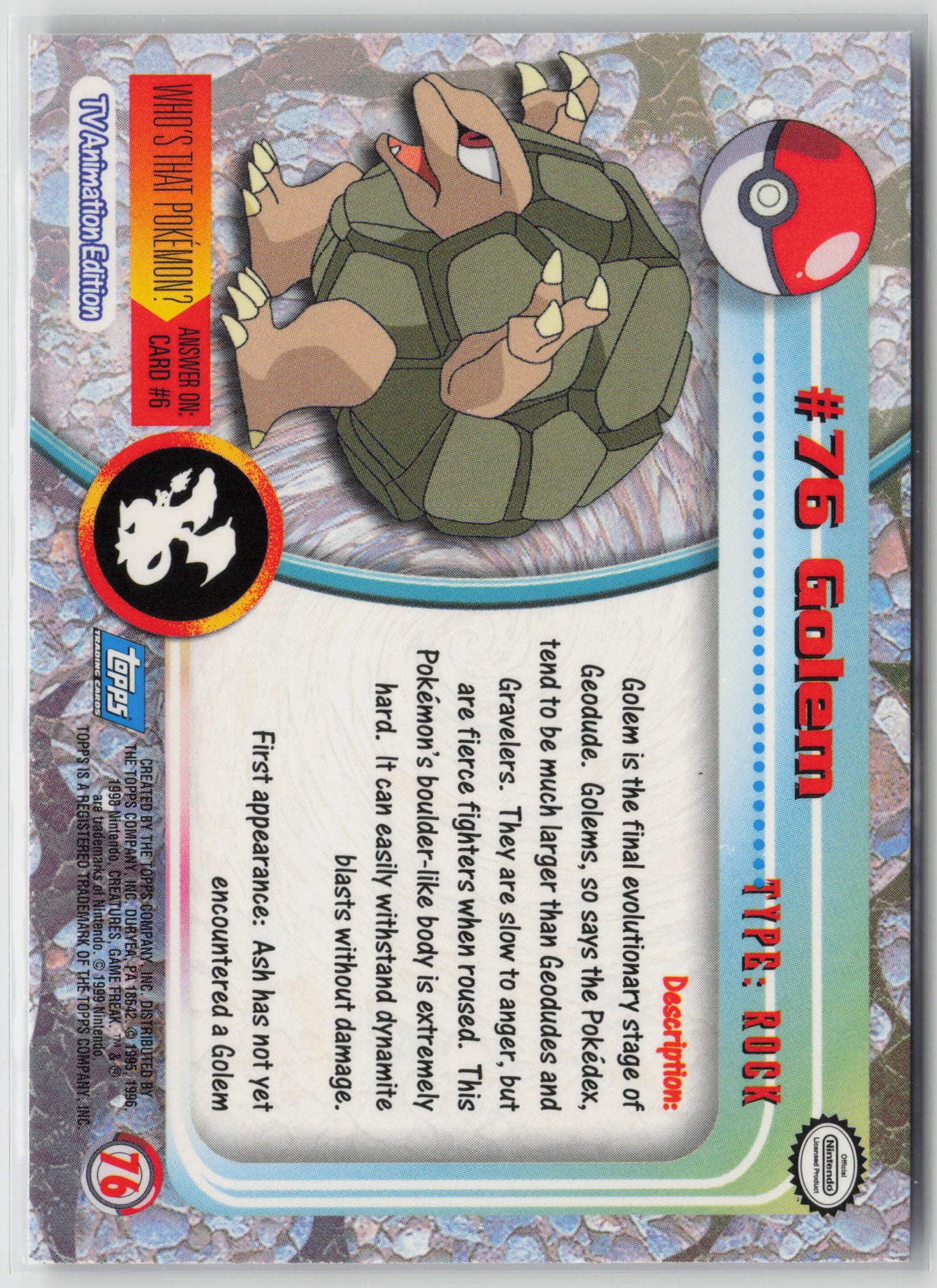 Golem #76 Topps TV Animation Series 1999 Non-Holo NM (Back)