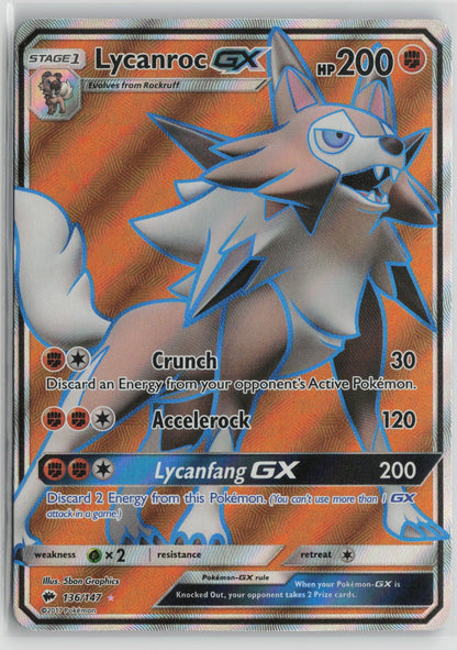 Lycanroc GX (Full Art) Ultra Rare Holo SM03 136/147 NM