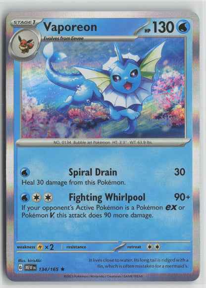 Vaporeon Rare Holo MEW 134/165 NM