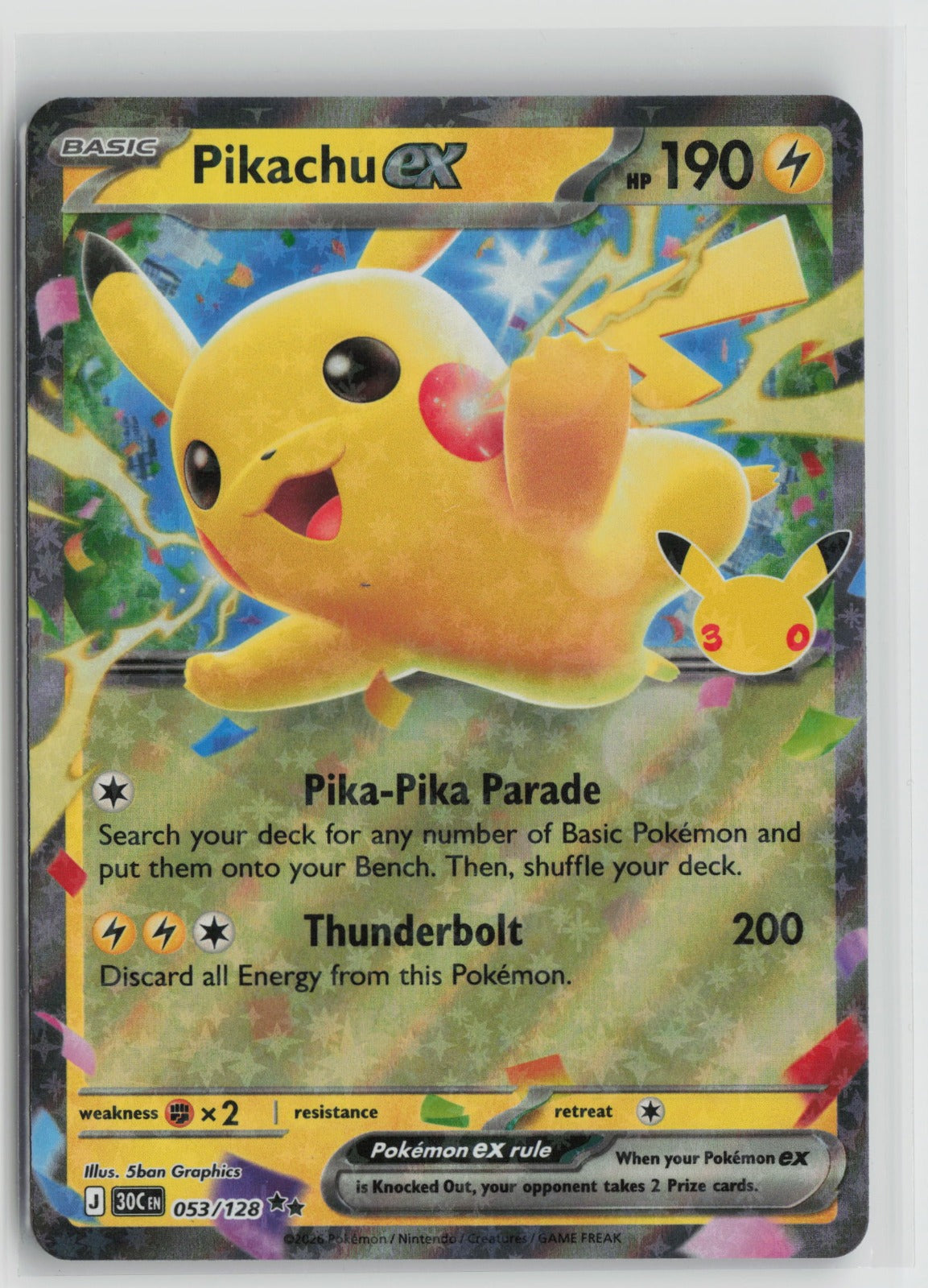 Pikachu ex Double Rare Holo 30C 053/128 NM