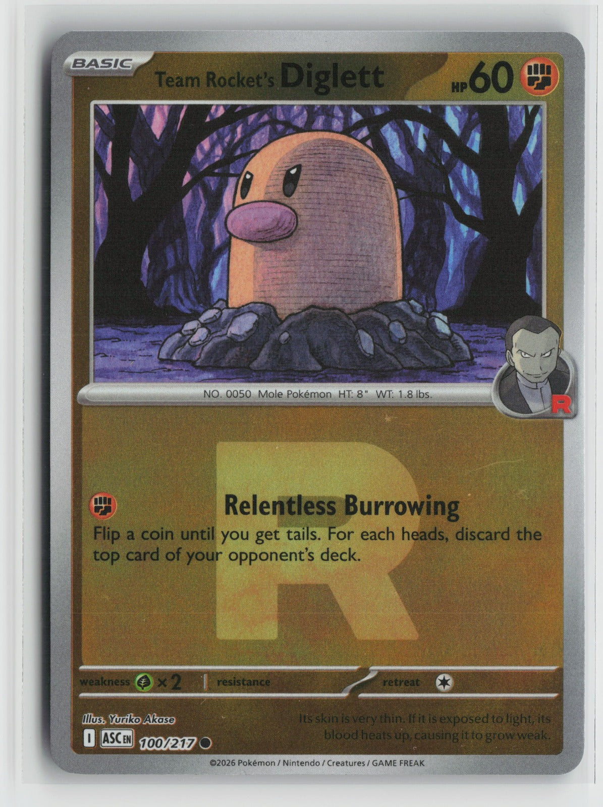 Team Rocket's Diglett (Team Rocket) Common Reverse Holo ASC 100/217 NM