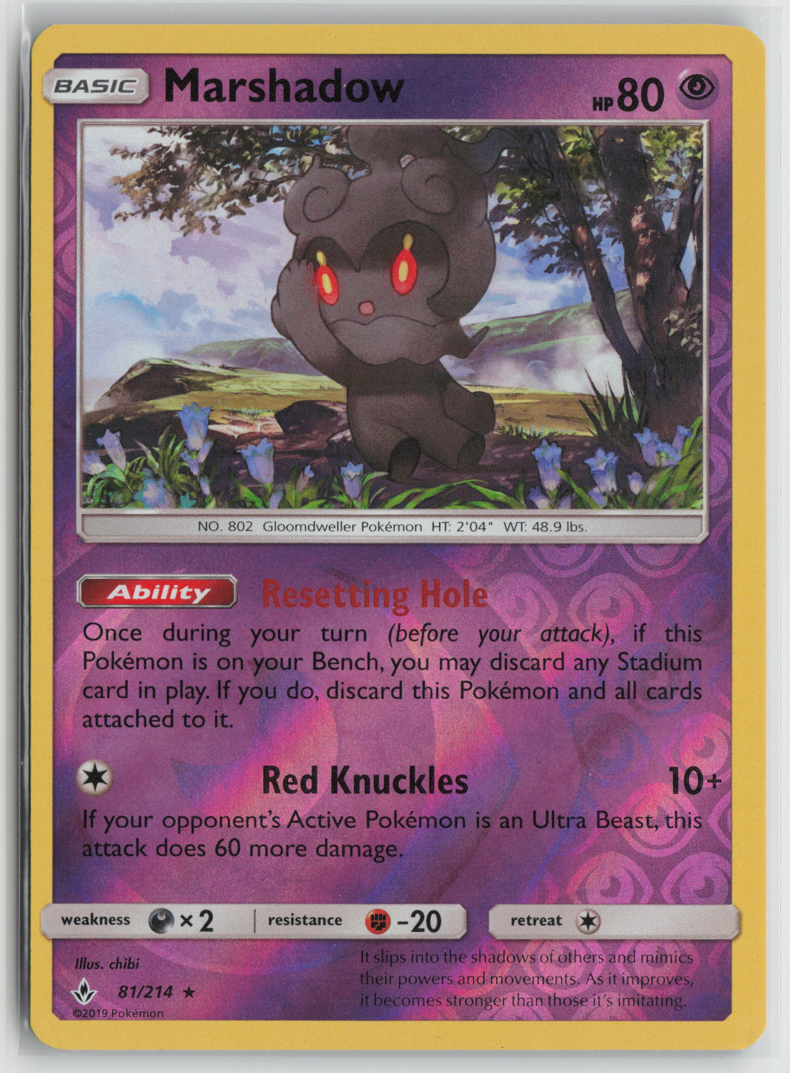 Marshadow Holo Rare Reverse Holo SM10 81/214 NM
