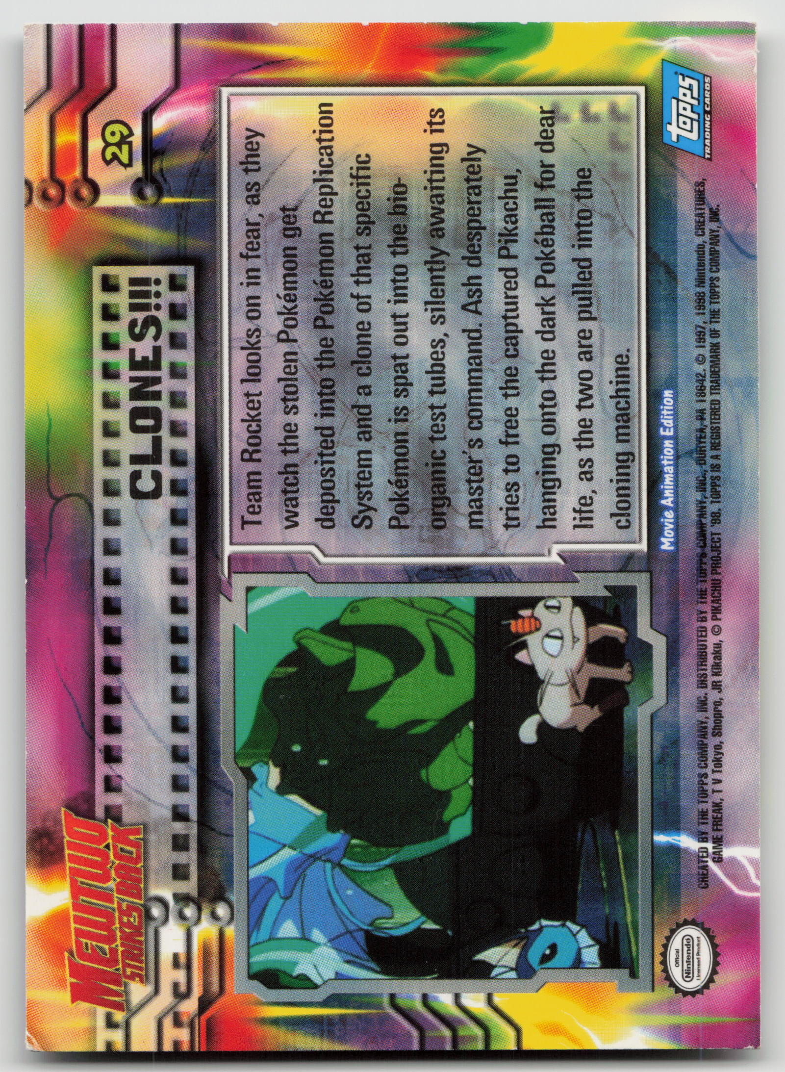 Clones!!! #29 Mewtwo Strikes Back Topps Movie Animation Edition Non-Holo LP (Back)