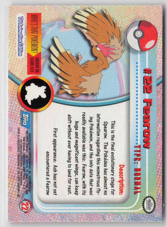 Fearow #22 Topps TV Animation Series 1999 Non-Holo NM (Back)