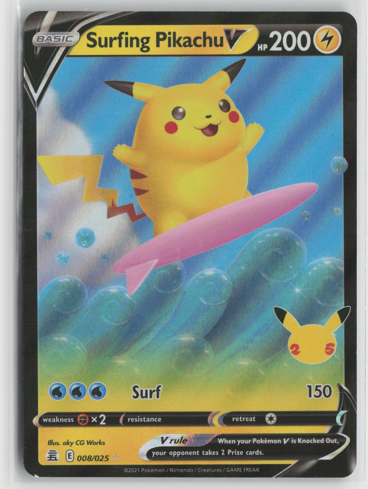 Surfing Pikachu V Ultra Rare Holo CLB 008/025 NM