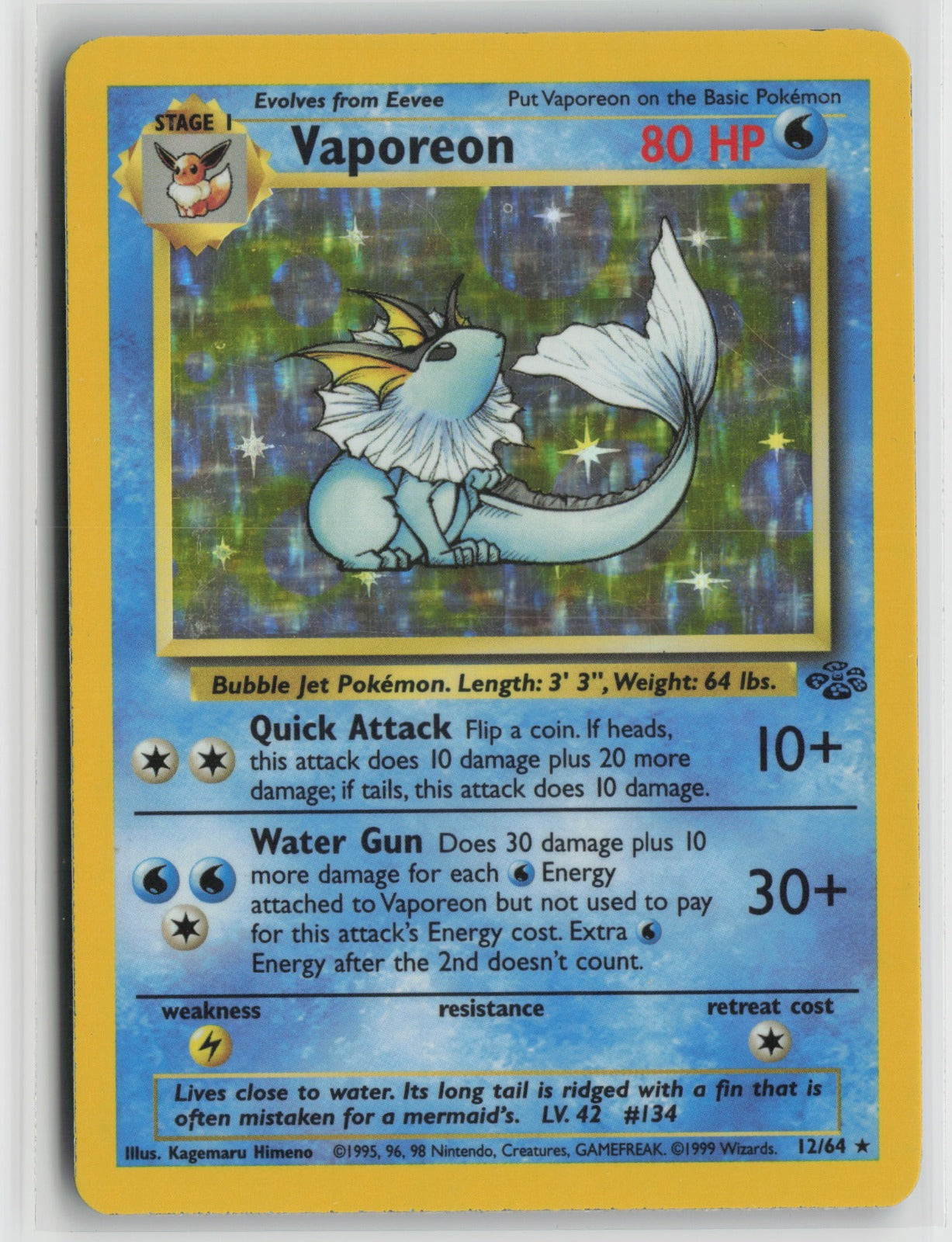 Vaporeon (12) Holo Rare Unlimited Holo JU 12/64 MP