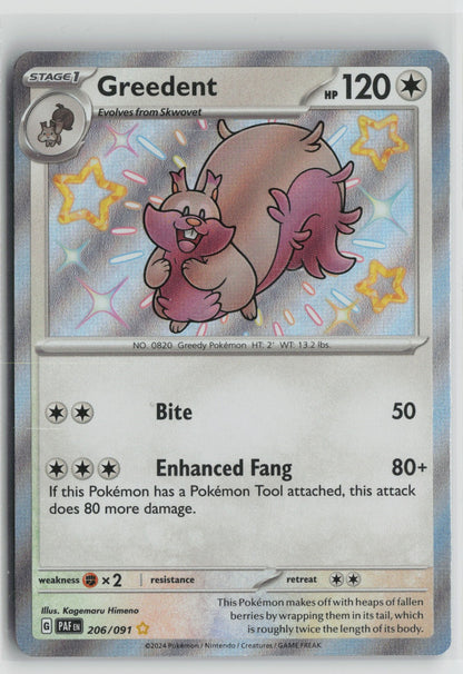 Greedent Shiny Rare Holo PAF 206/091 NM