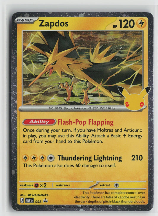 Zapdos (30th Celebration) Promo Holo MEP 098 NM