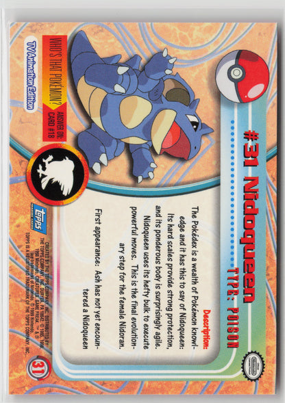 Nidoqueen #31 Topps TV Animation Series 1999 Non-Holo NM (Back)