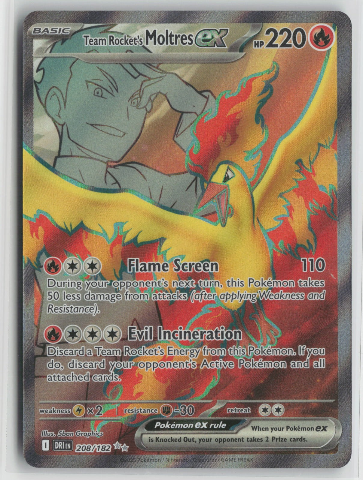 Team Rocket's Moltres ex Ultra Rare Holo DRI 208/182 NM