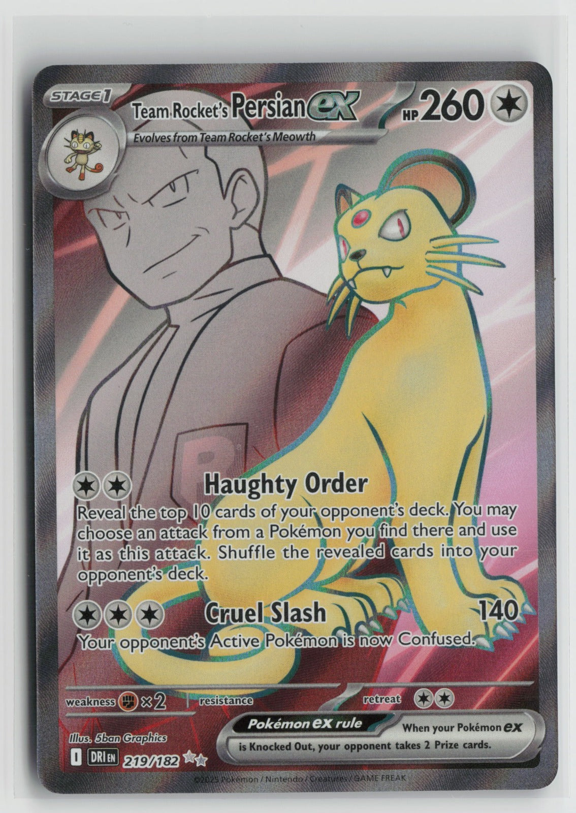 Team Rocket's Persian ex Ultra Rare Holo DRI 219/182 NM
