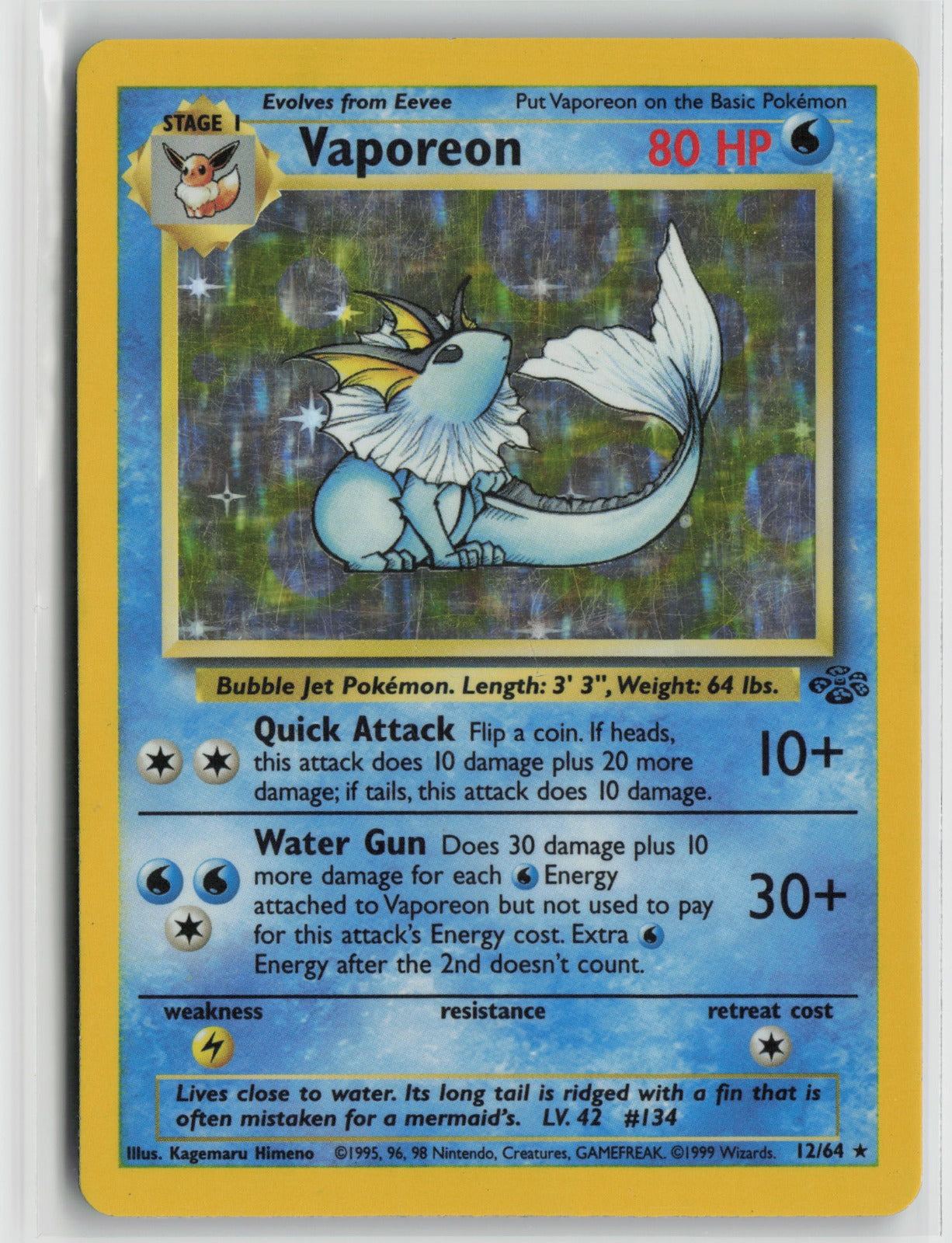 Vaporeon (12) Holo Rare Unlimited Holo JU 12/64 HP