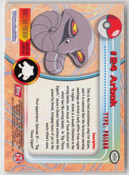 Arbok #24 Topps TV Animation Series 1999 Non-Holo LP (Back)