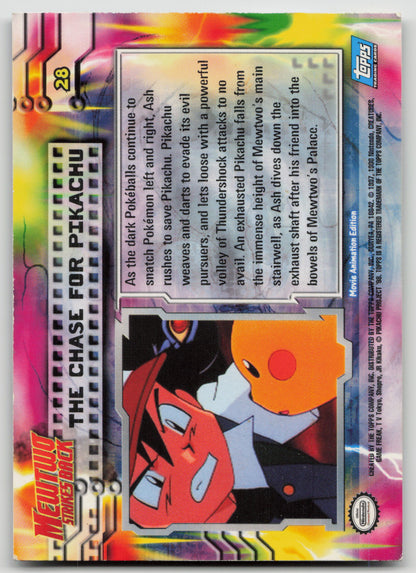 The Chase for Pikachu #28 Mewtwo Strikes Back Topps Movie Animation Edition Holo LP (Back)