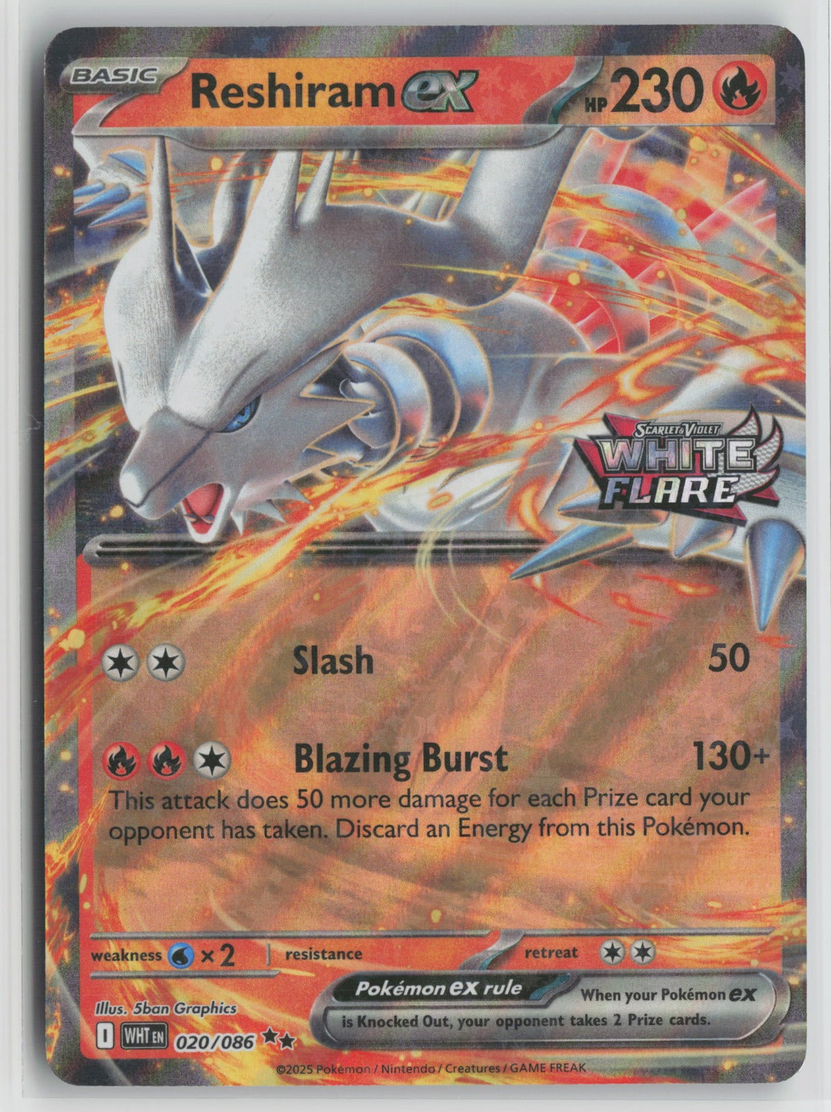 Reshiram ex (White Flare Stamped) Double Rare Holo MCAP 020/086 NM
