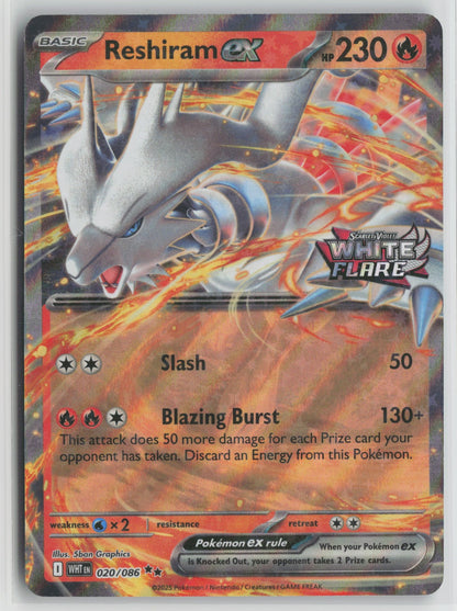 Reshiram ex (White Flare Stamped) Double Rare Holo MCAP 020/086 NM