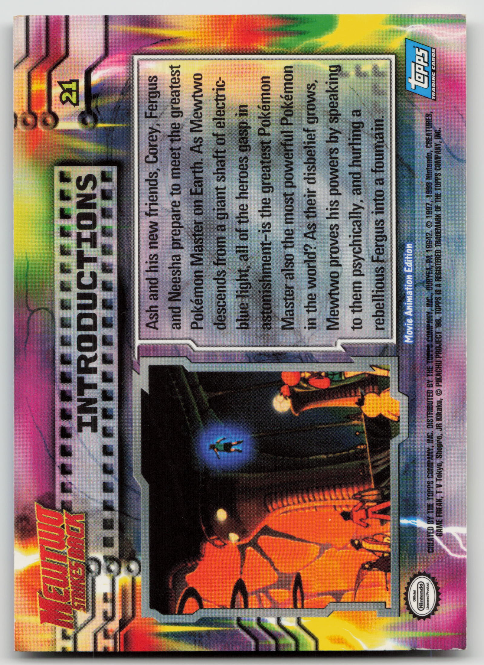 Introductions #21 Mewtwo Strikes Back Topps Movie Animation Edition Non-Holo LP (Back)