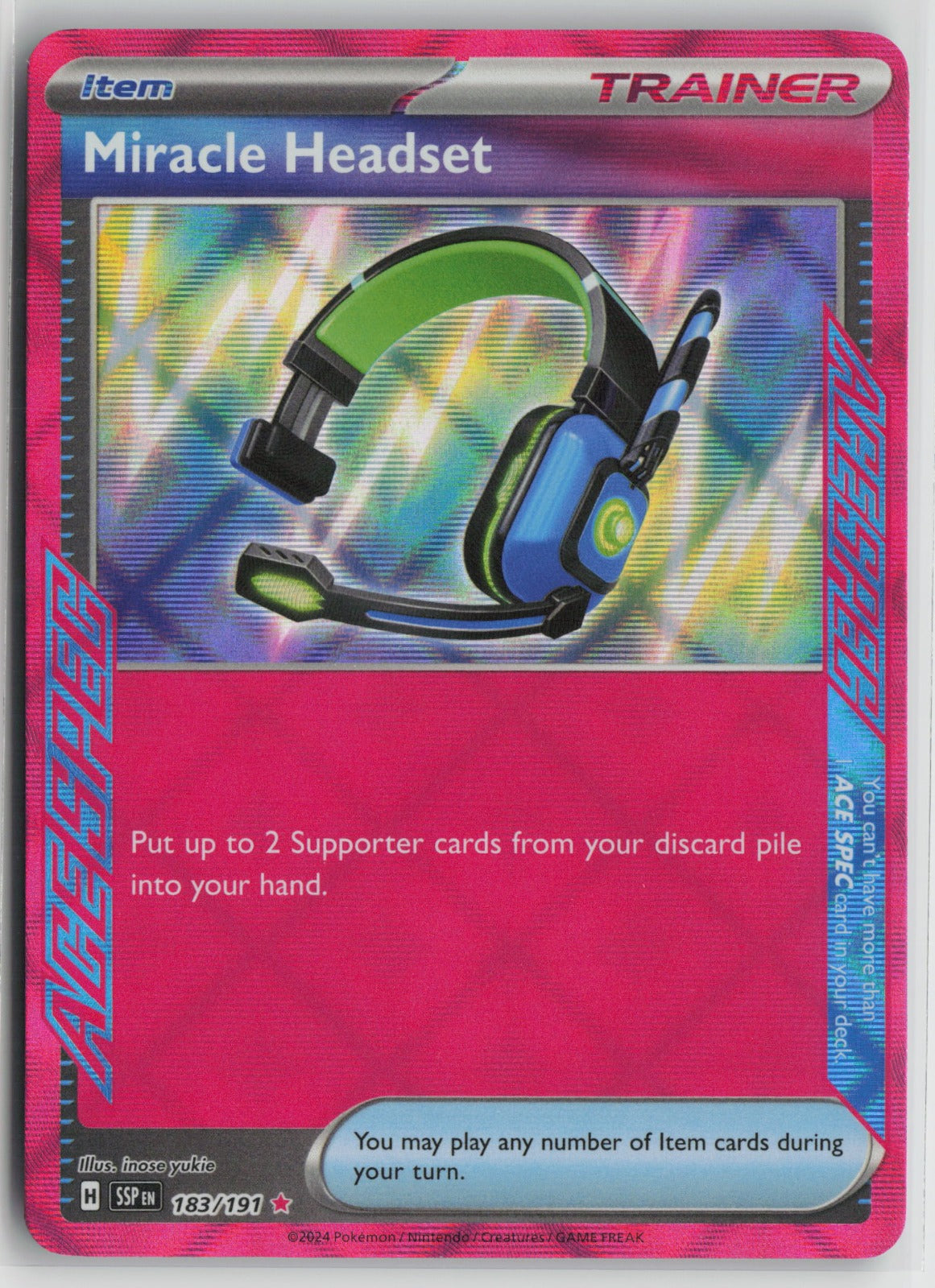 Miracle Headset ACE SPEC Rare Holo SSP 183/191 NM