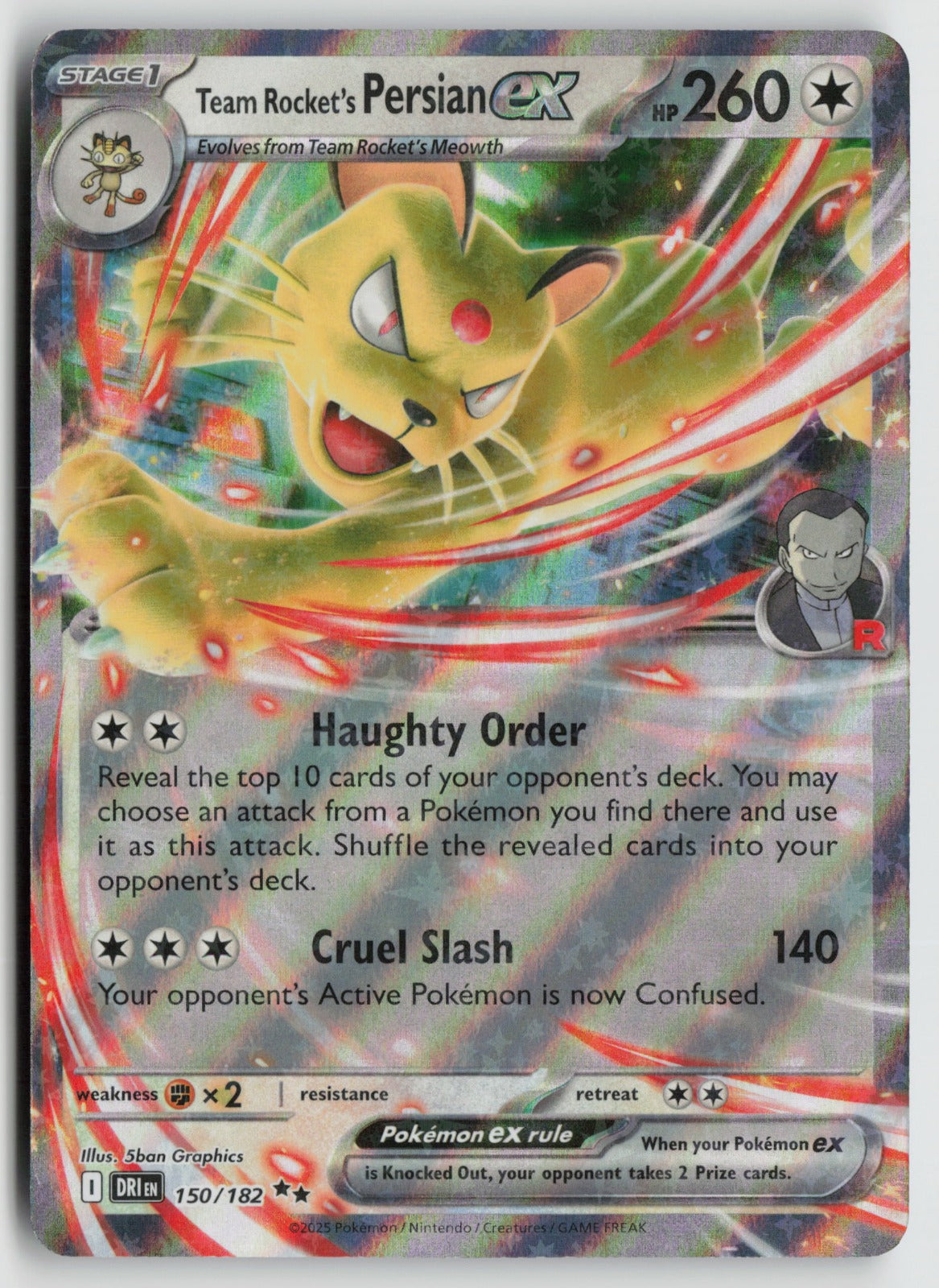 Team Rocket's Persian ex Double Rare Holo DRI 150/182 LP