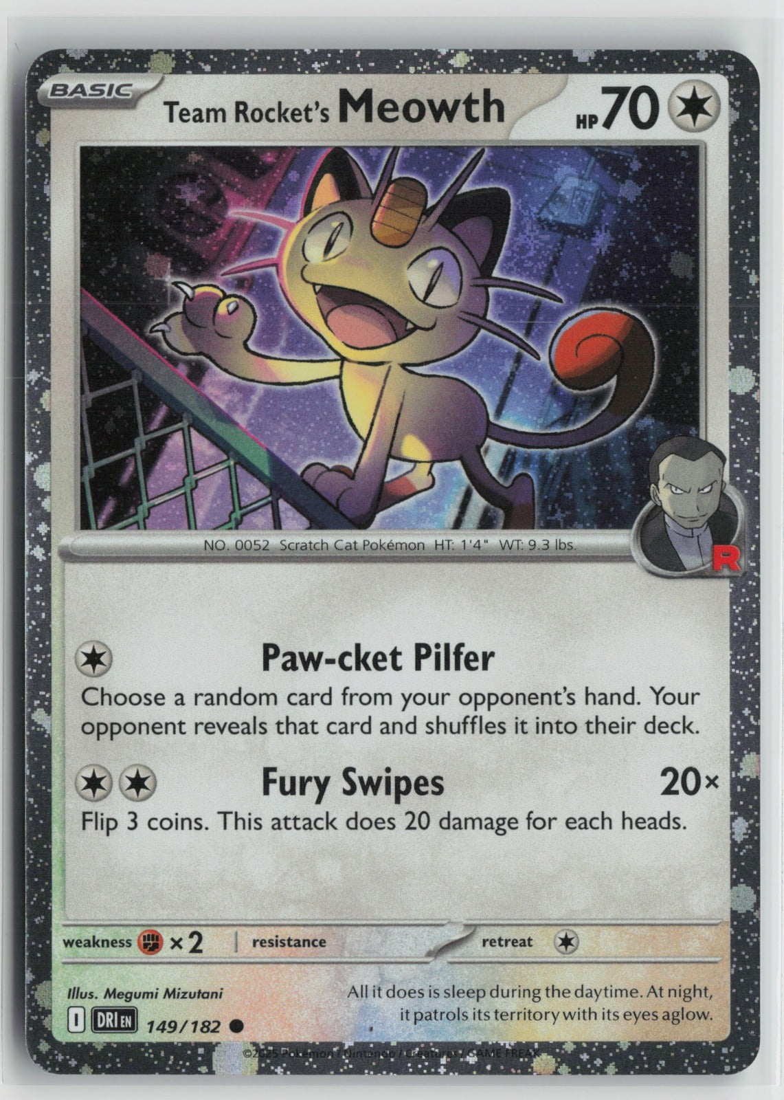 Team Rocket's Meowth (Cosmos Holo) Common Holo MCAP 149/182 NM