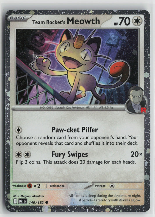 Team Rocket's Meowth (Cosmos Holo) Common Holo MCAP 149/182 NM