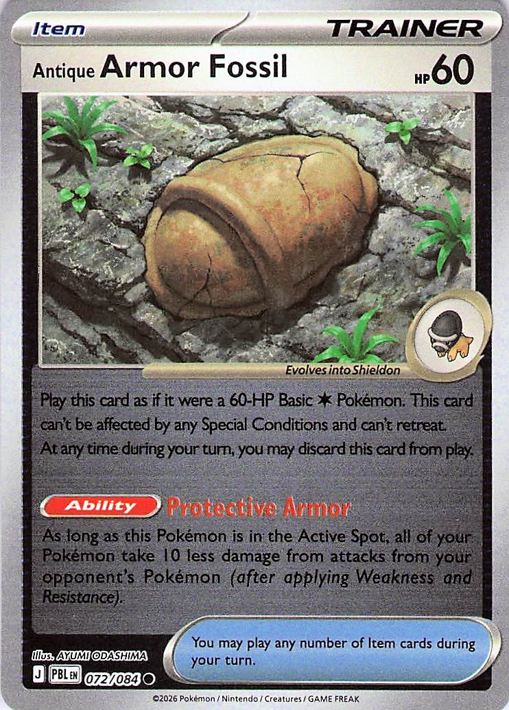 Antique Armor Fossil Common Reverse Holo PBL 072/084 NM