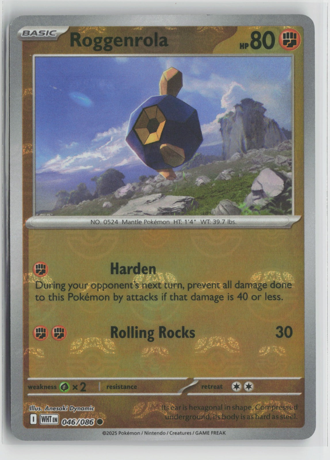 Roggenrola (Master Ball Pattern) Common Holo WHT 046/086 NM