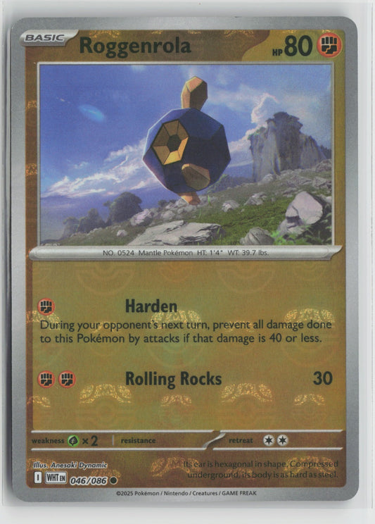 Roggenrola (Master Ball Pattern) Common Holo WHT 046/086 NM