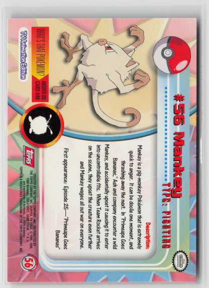 Mankey #56 Topps TV Animation Series 1999 Non-Holo LP (Back)