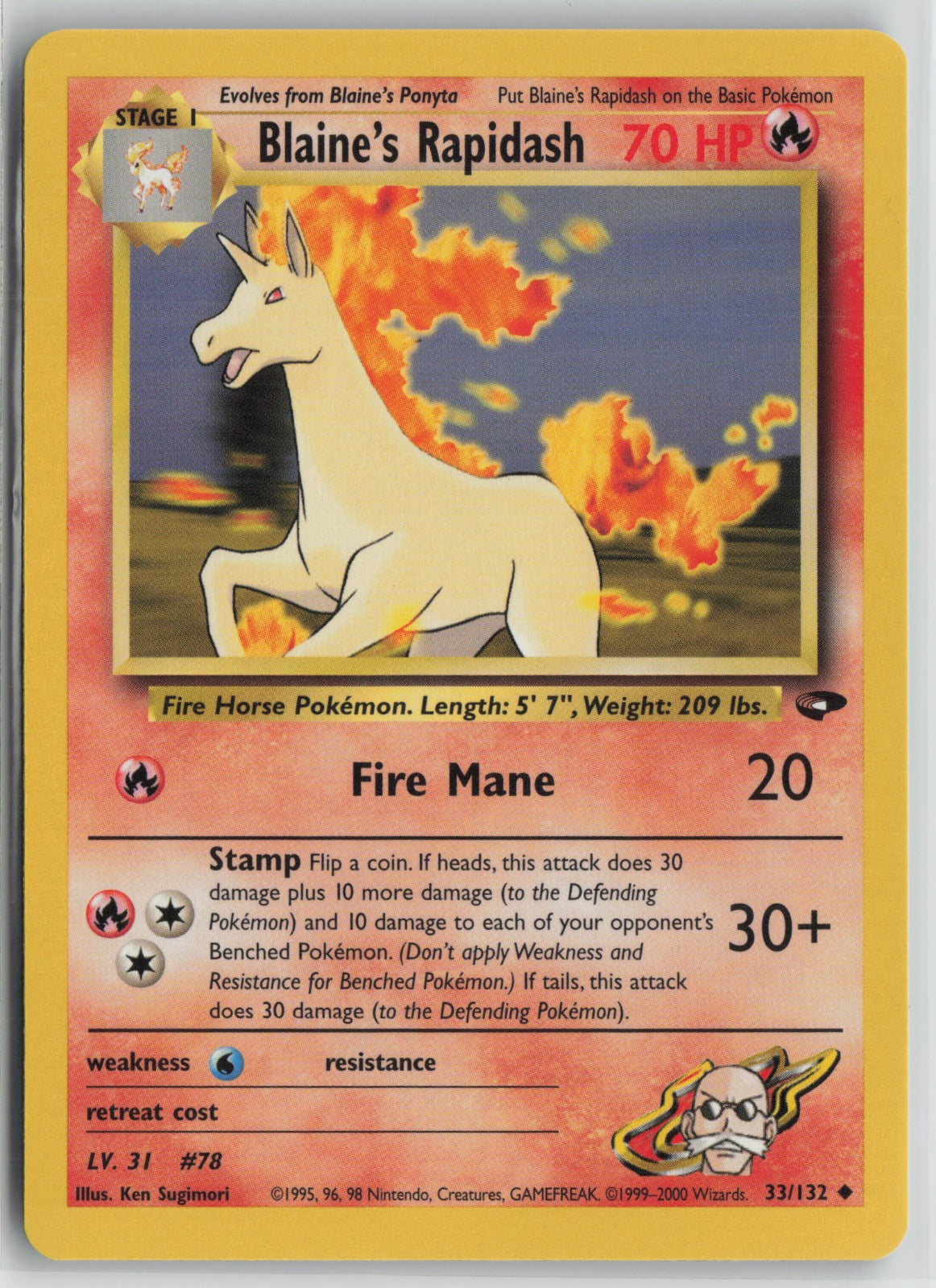 Blaine's Rapidash Uncommon Unlimited G2 033/132 NM