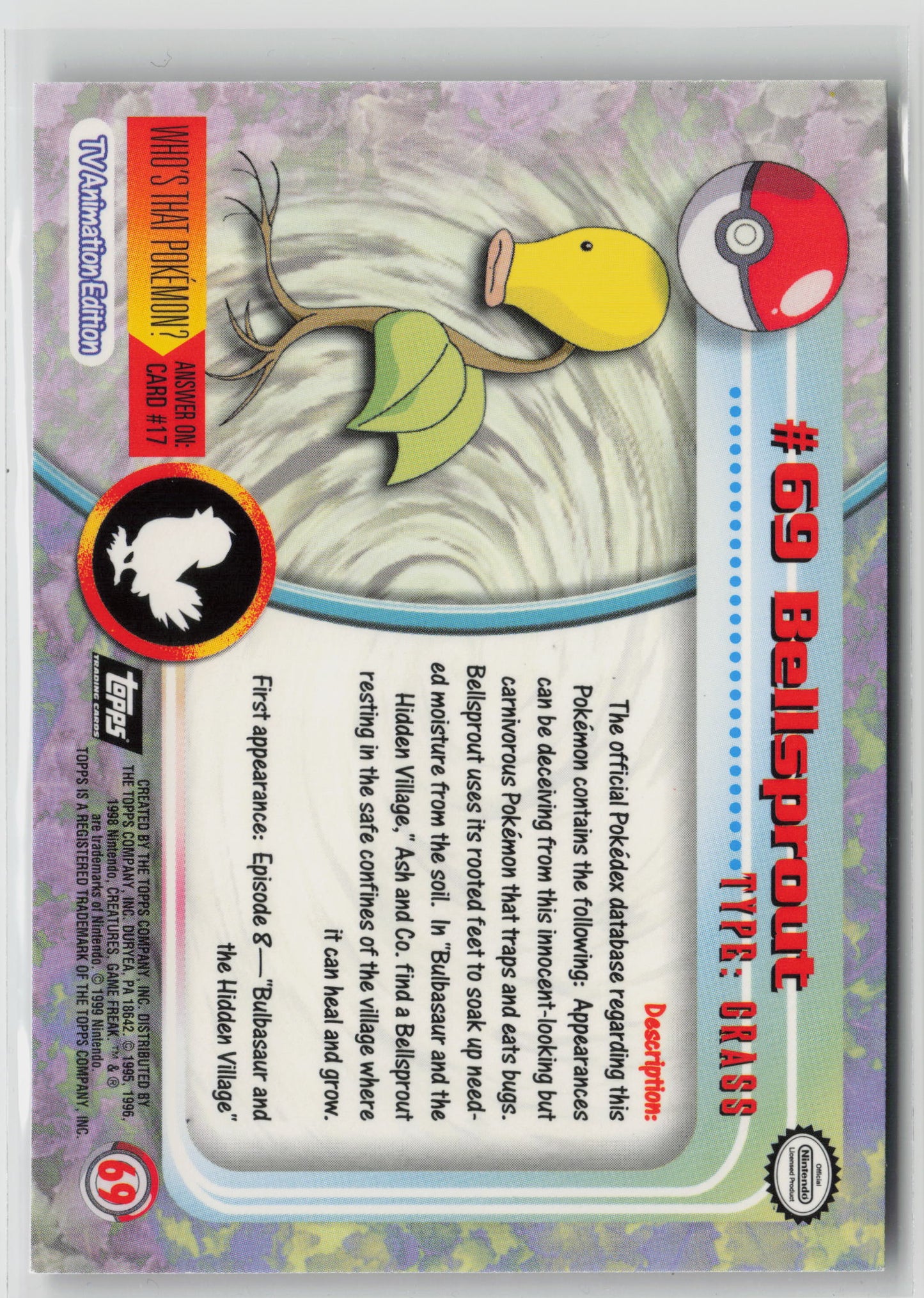 Bellsprout #69 Topps TV Animation Series 1999 Holo LP (Back)