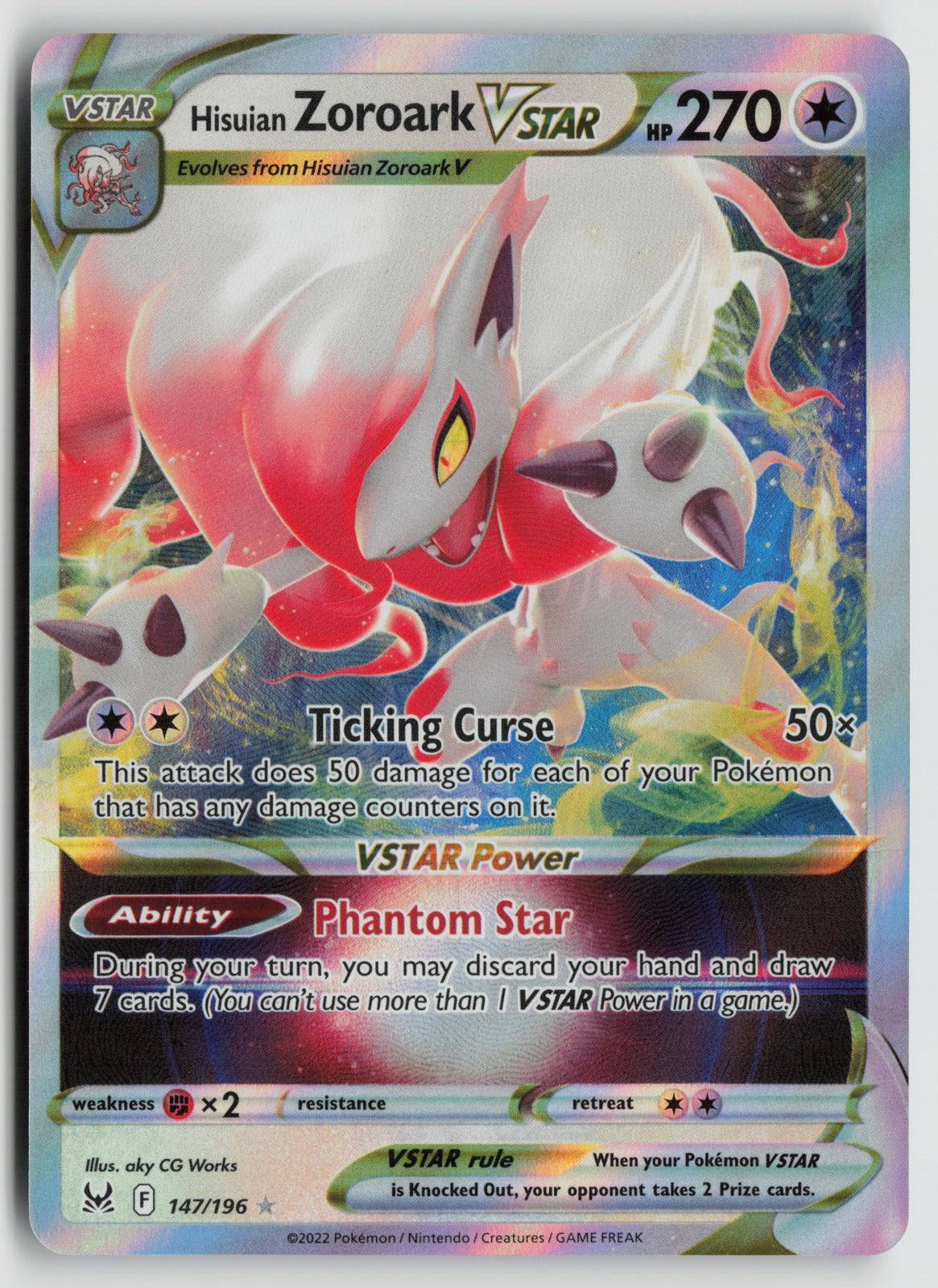 Hisuian Zoroark VSTAR Ultra Rare Holo SWSH11 147/196 NM