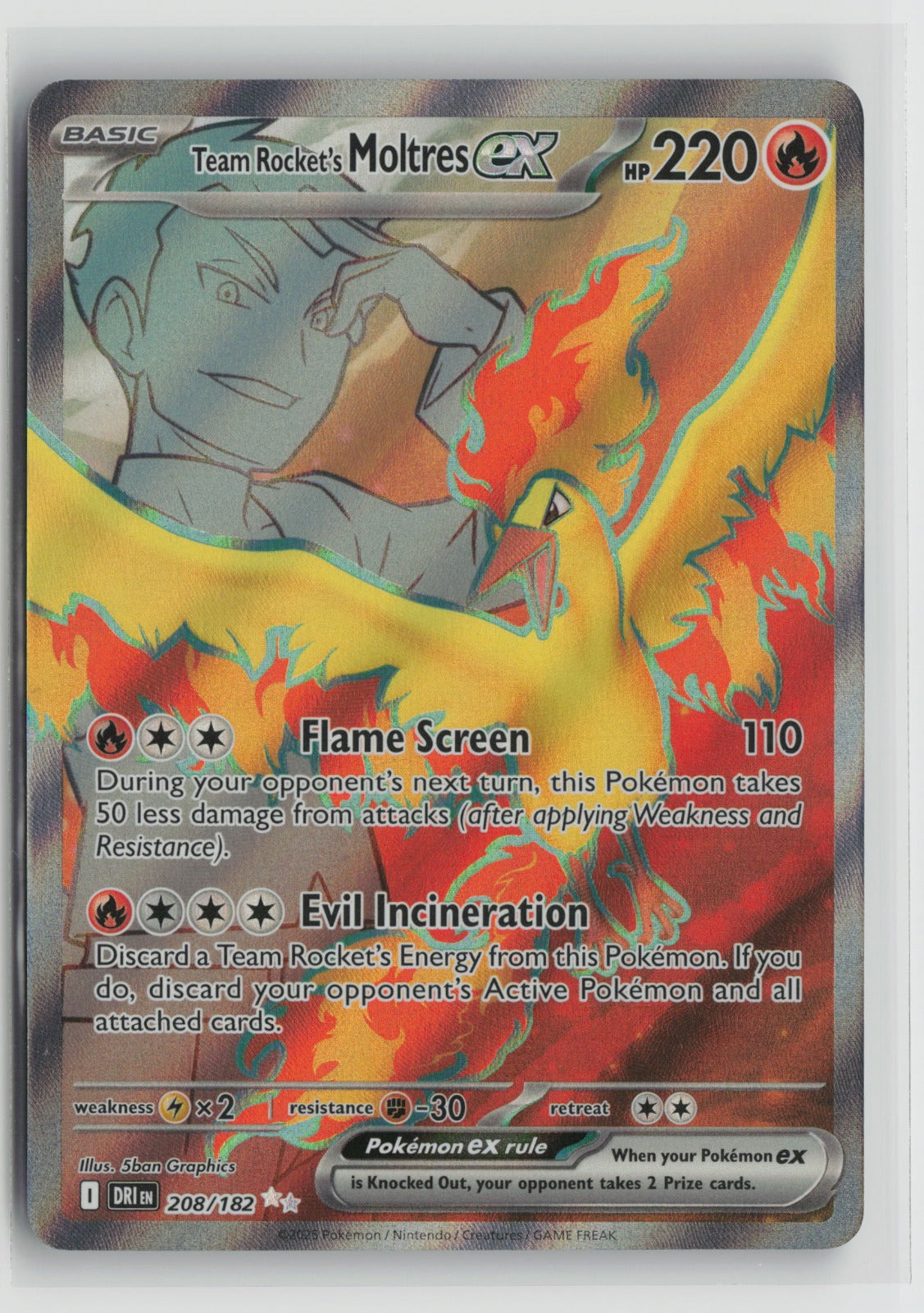 Team Rocket's Moltres ex Ultra Rare Holo DRI 208/182 NM