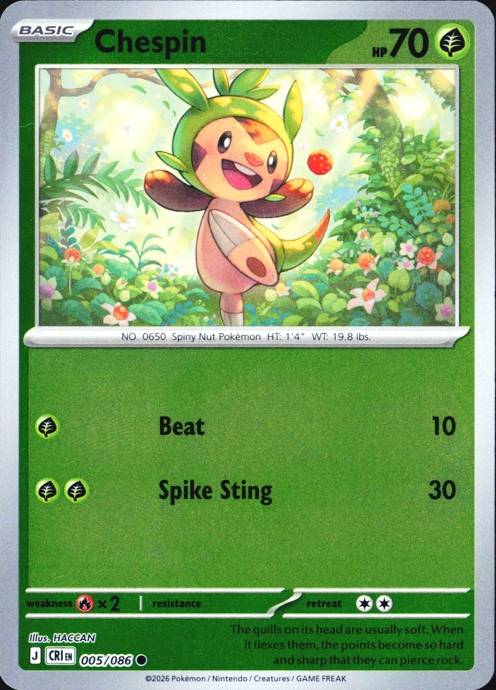 Chespin Common Reverse Holo CRI 005/086 NM