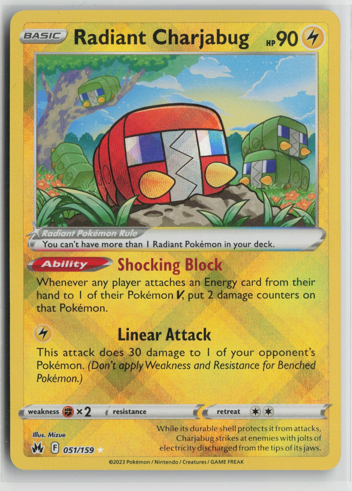 Radiant Charjabug Radiant Rare Holo CRZ 051/159 NM