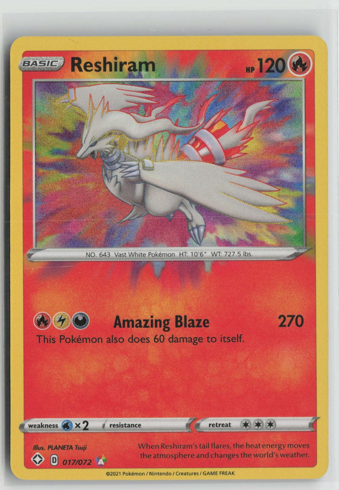 Reshiram Amazing Rare Holo SHF 017/072 NM
