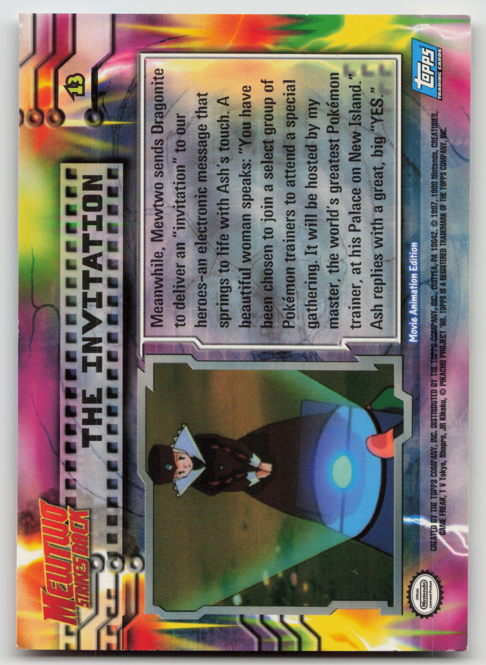 The Invation #13 Mewtwo Strikes Back Topps Movie Animation Edition Non-Holo LP (Back)