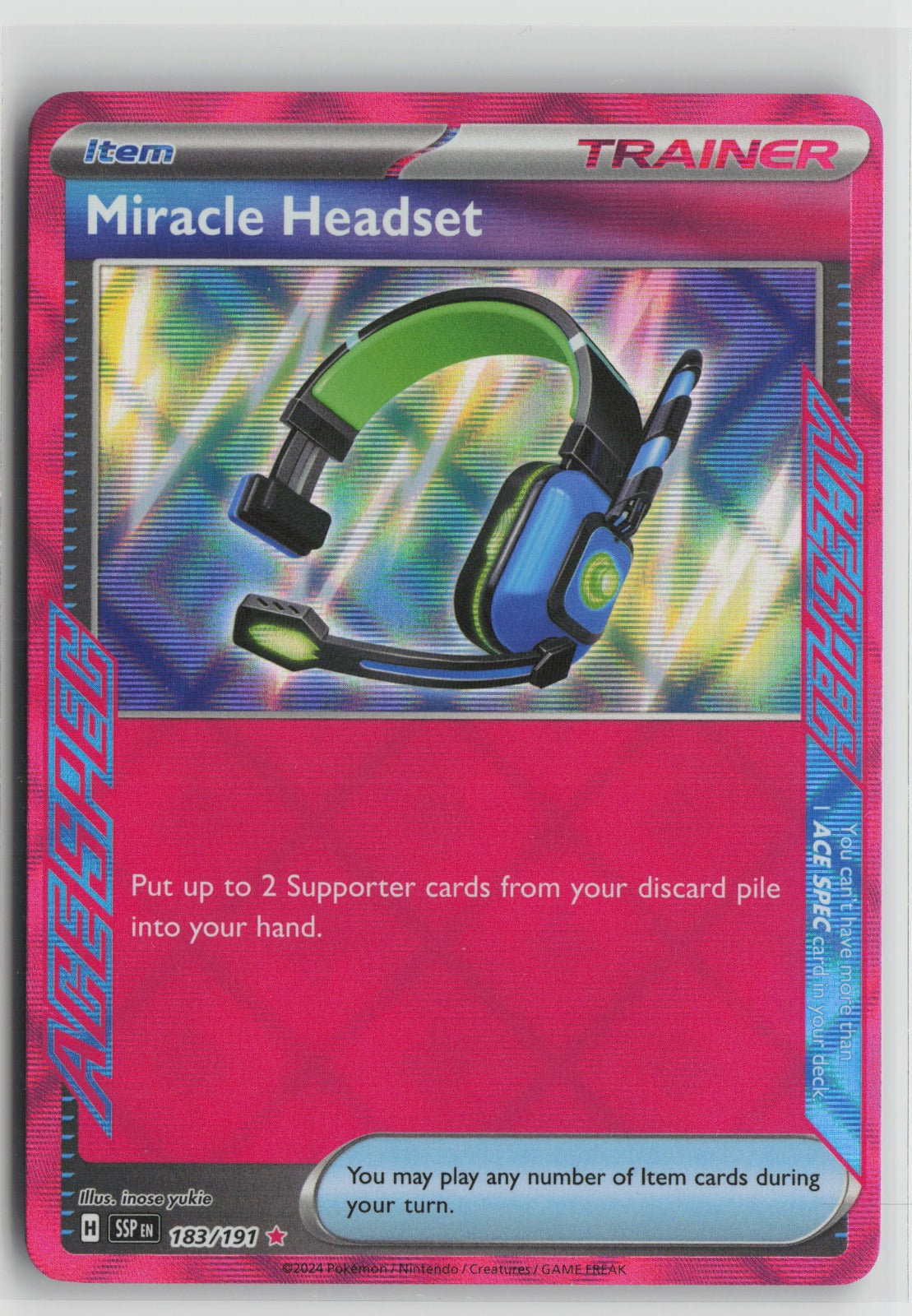 Miracle Headset ACE SPEC Rare Holo SSP 183/191 NM