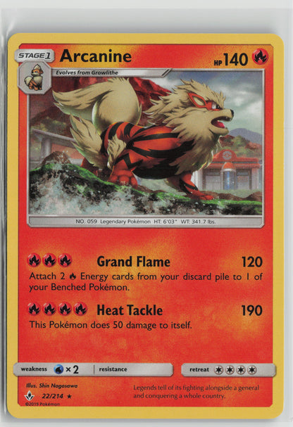 Arcanine Holo Rare Holo SM10 22/214 NM