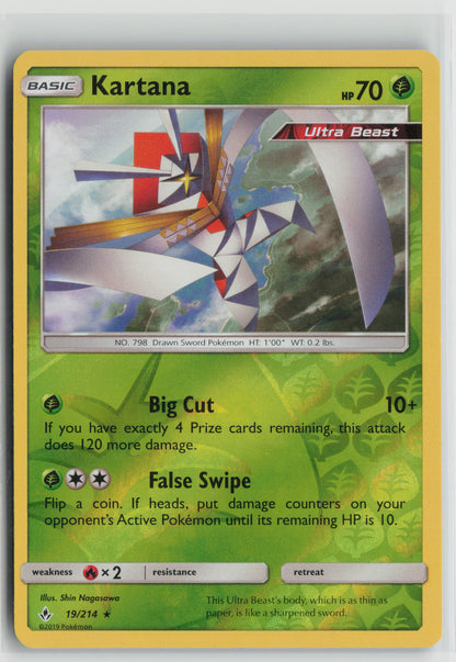 Kartana Holo Rare Reverse Holo SM10 19/214 NM