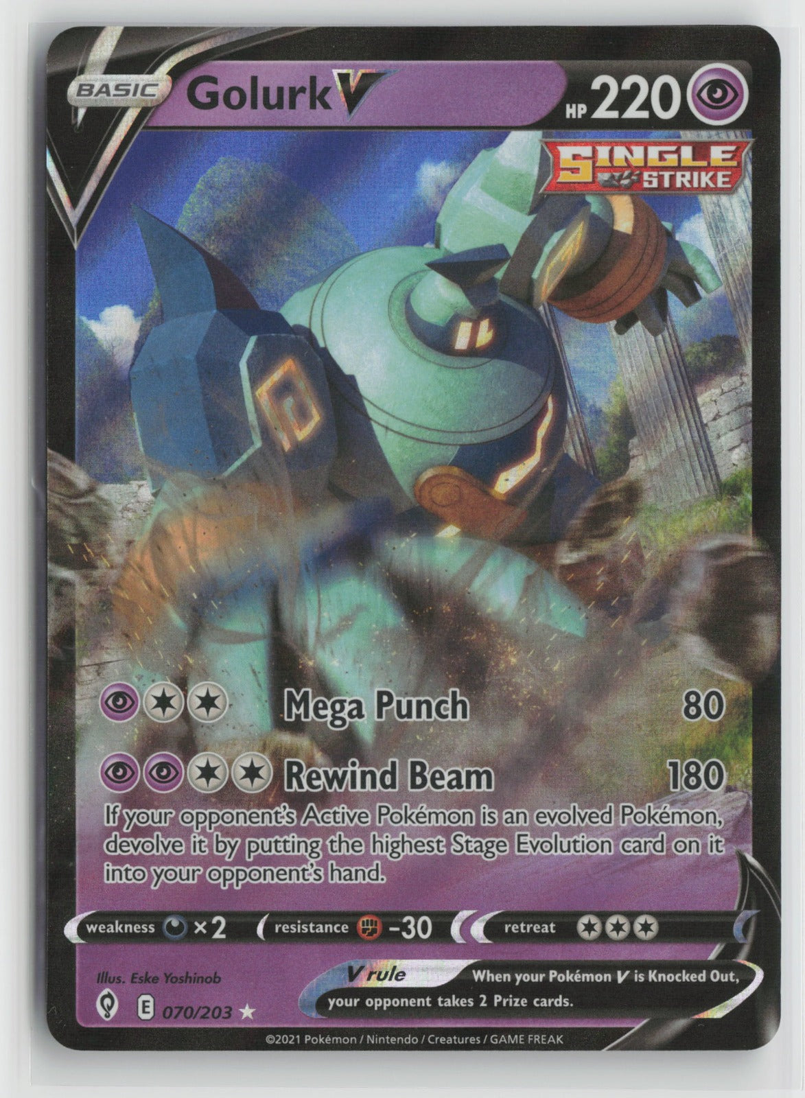 Golurk V Ultra Rare Holo SWSH07 070/203 NM