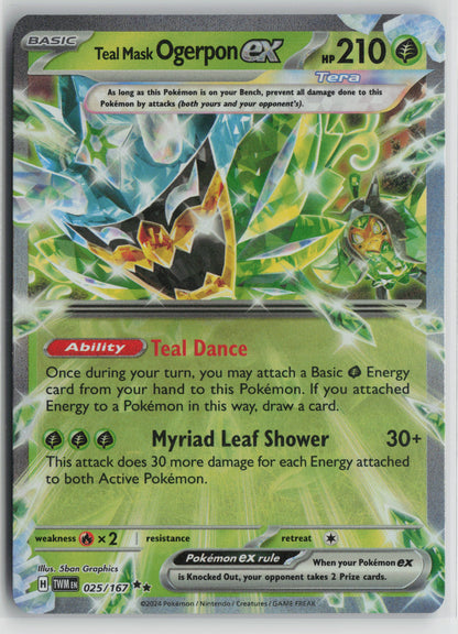 Teal Mask Ogerpon ex - Double Rare SV06: Twilight Masquerade 025/167 NM