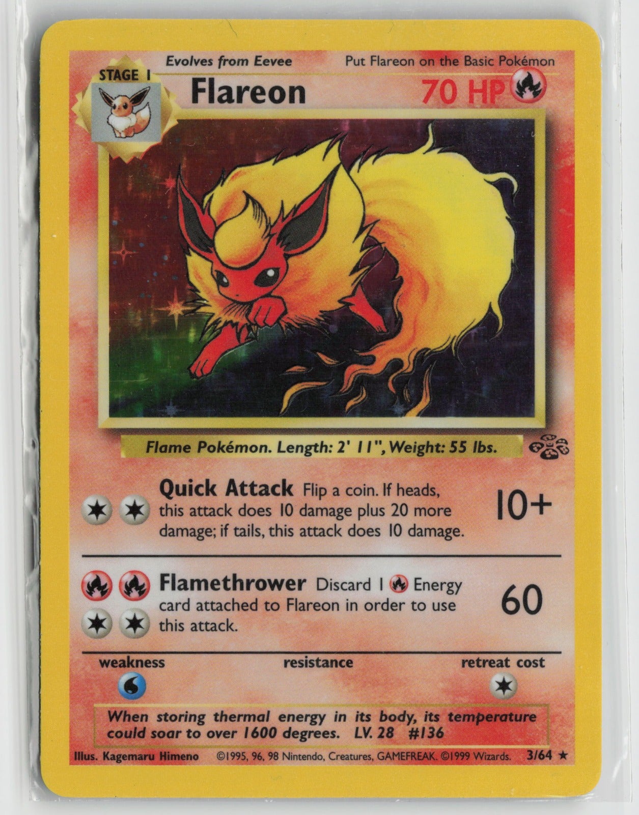 Flareon (3) Holo Rare Unlimited Holo JU 03/64 LP