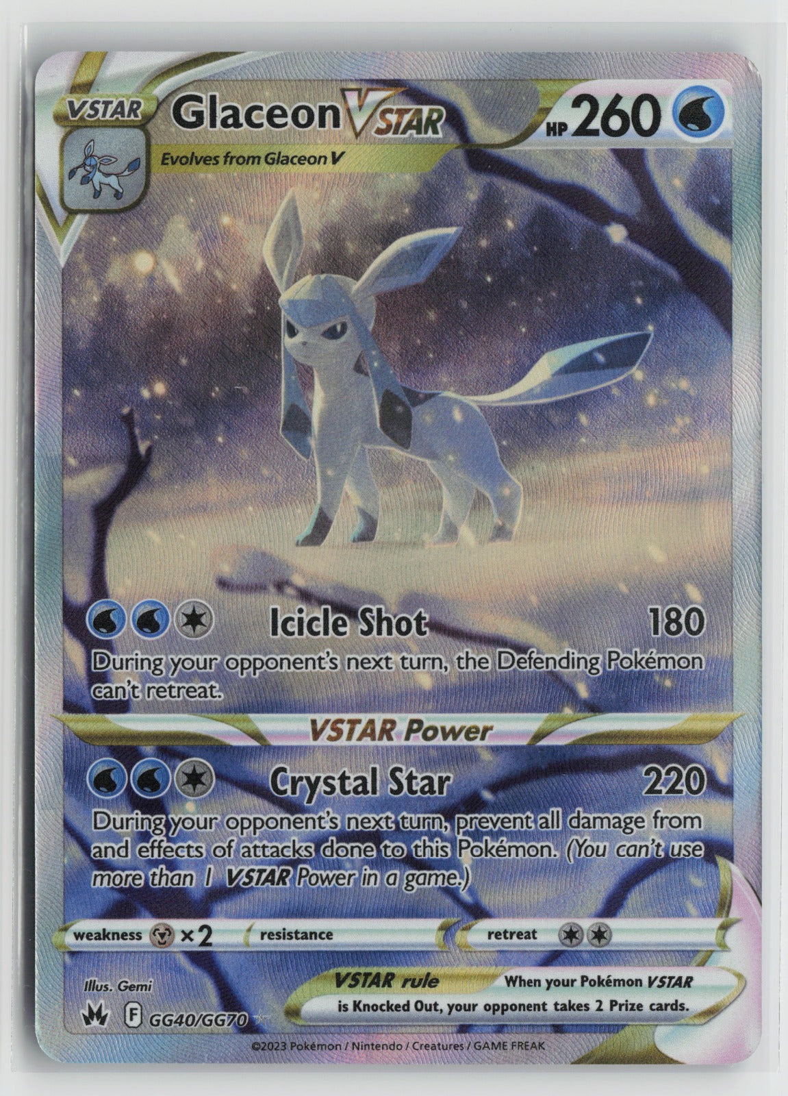 Glaceon VSTAR Ultra Rare Holo CRZ:GG GG40/GG70 NM