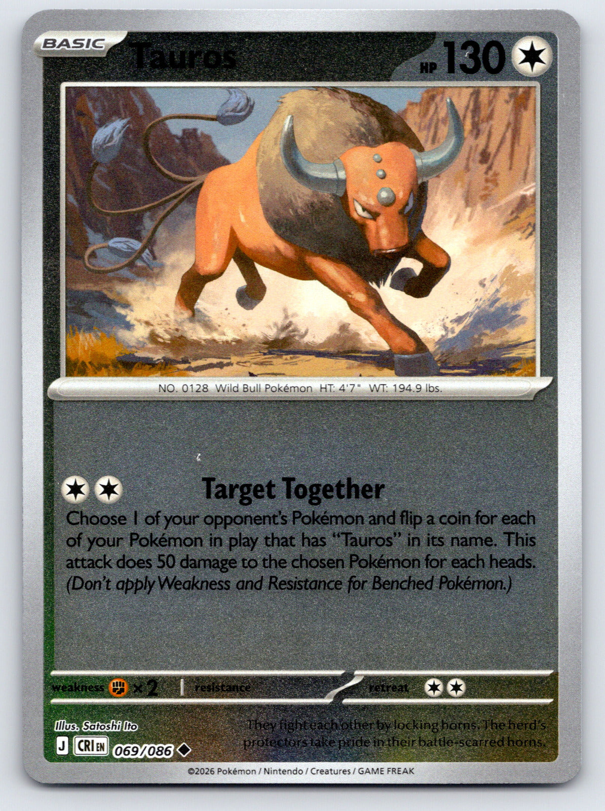 Tauros Uncommon Reverse Holo CRI 069/086 NM