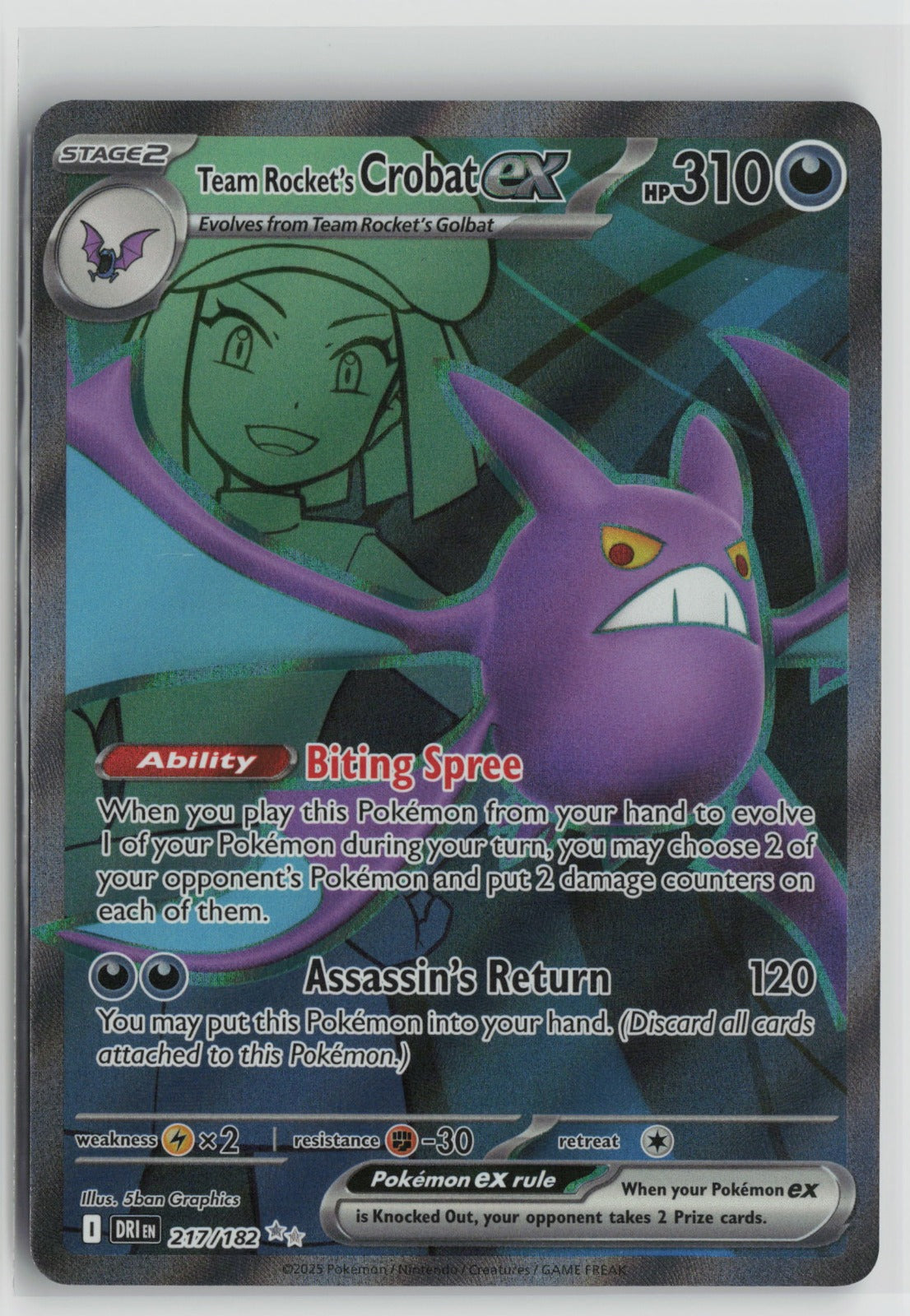 Team Rocket's Crobat ex Ultra Rare Holo DRI 217/182 NM