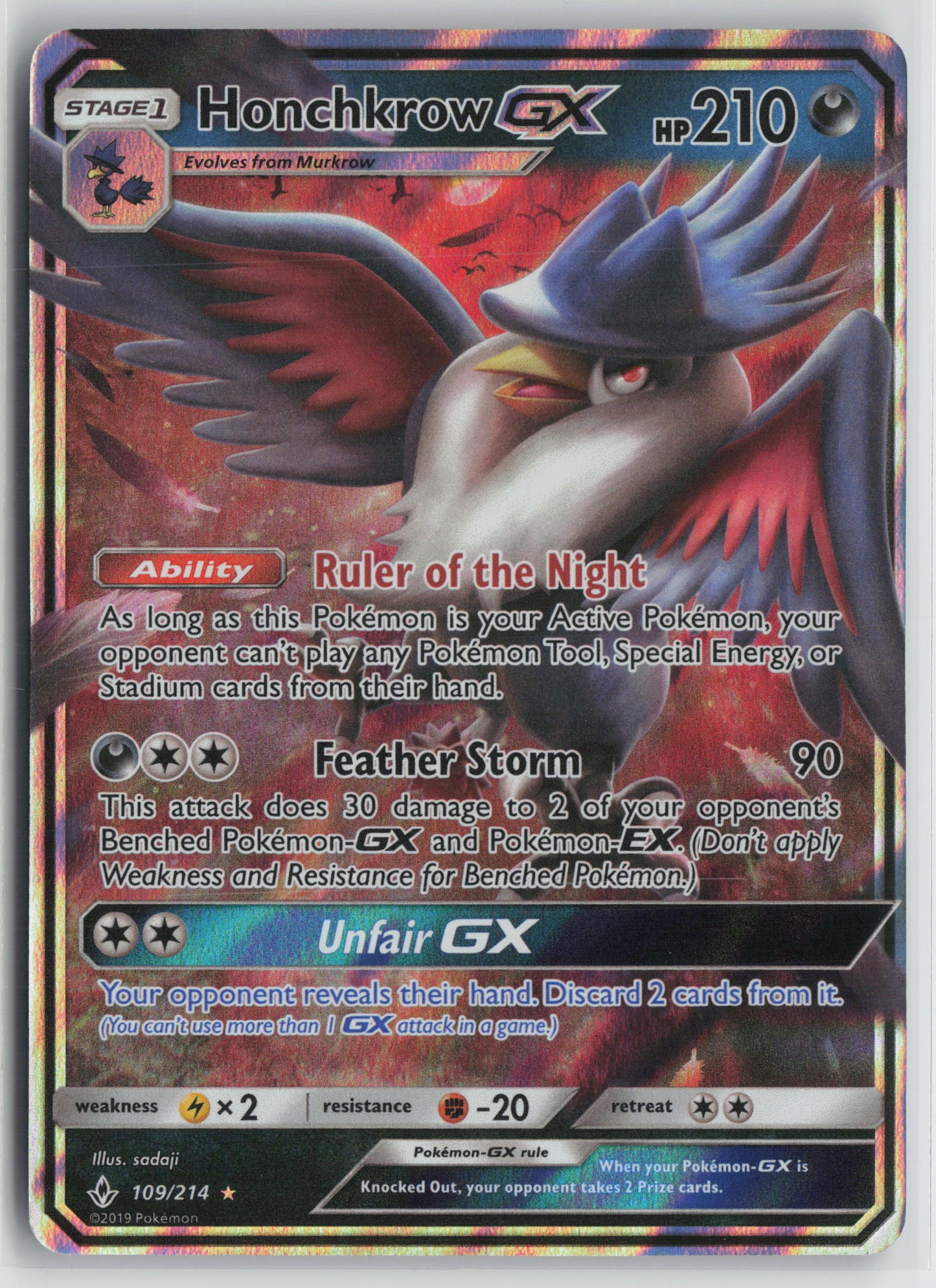 Honchkrow GX Ultra Rare Holo SM10 109/214 NM